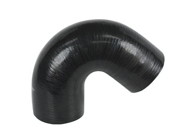 A black 135° silicone elbow hose on the white background