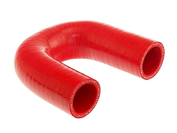 A red 180° elbow silicone hose on a white background